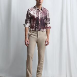 maroon digital print stretch slim fit casual shirt