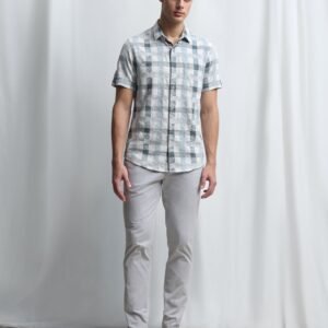 blue textured check slim fit casual shirt