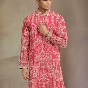 red premium silk kurta suit with thread work
