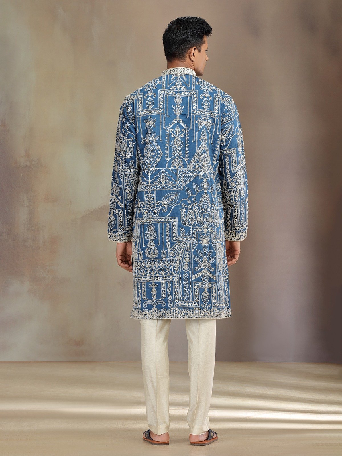 blue premium silk kurta suit with thread embroidery