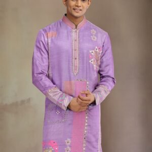 purple silk kurta suit with aabla and resham work