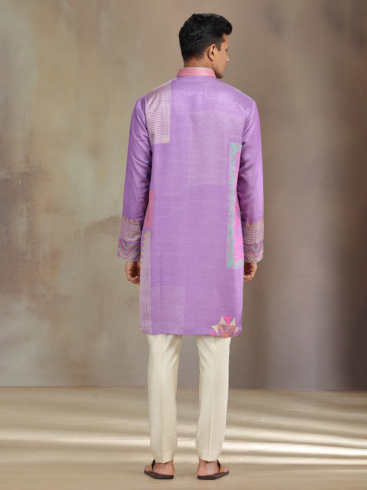 purple silk kurta suit with aabla and resham work