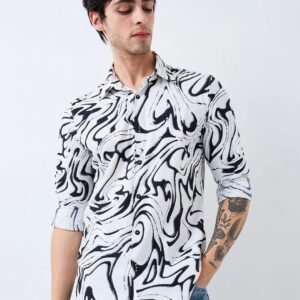 white slim fit printed full sleeve shirt for men