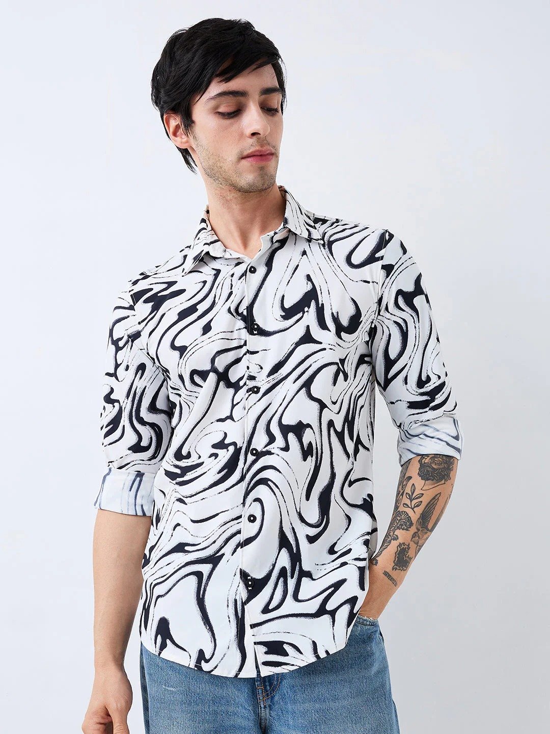 white slim fit printed full sleeve shirt for men white slim fit printed full sleeve shirt for men