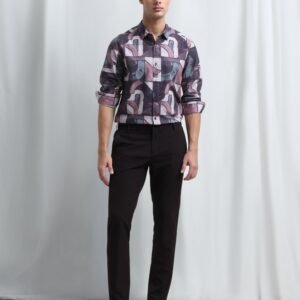 plum digital print slim fit casual shirt