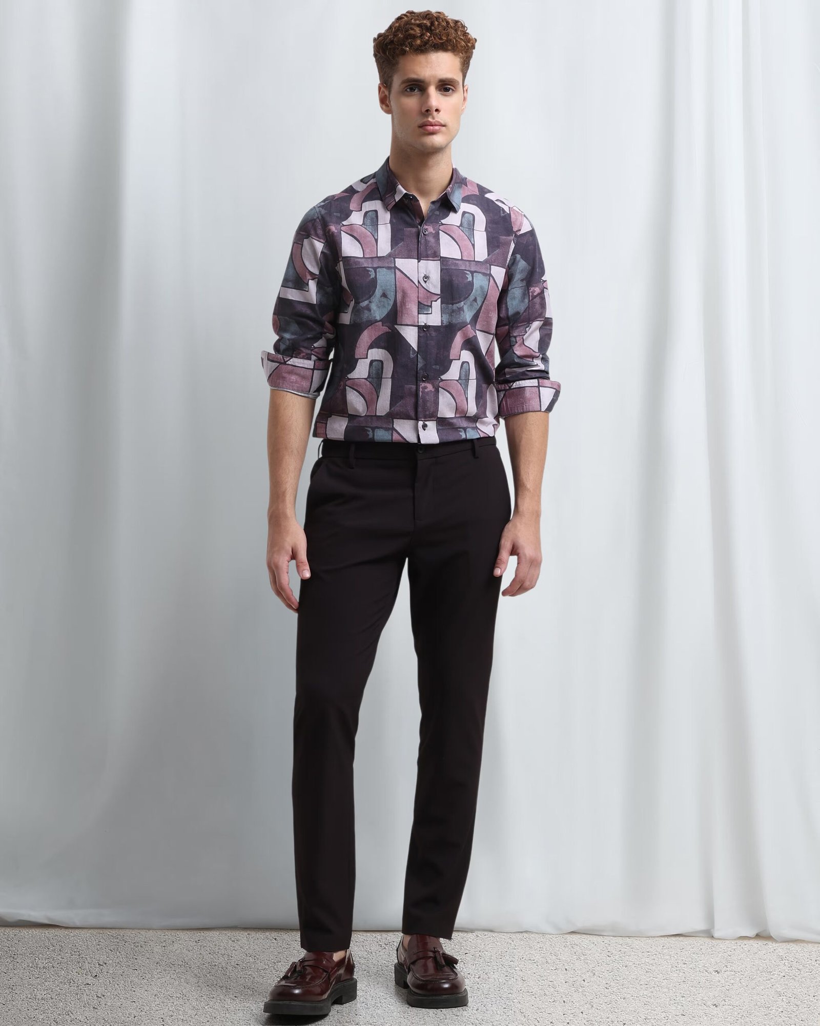 plum digital print slim fit casual shirt plum digital print slim fit casual shirt